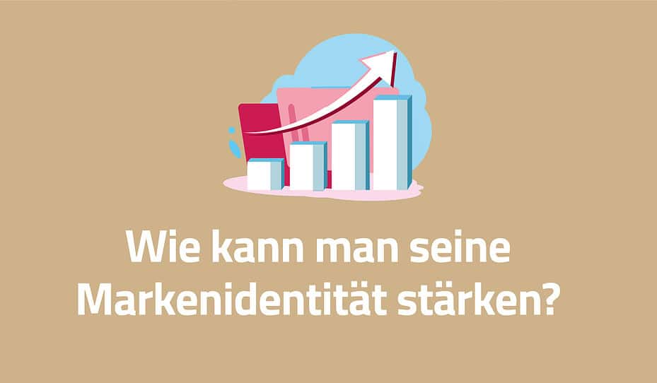 Ein Balkendiagramm mit einem aufsteigenden Pfeil und dem deutschen Text Wie kann man durch Verpackungsdesign seine Markenidentität stärken? auf beigem Hintergrund.